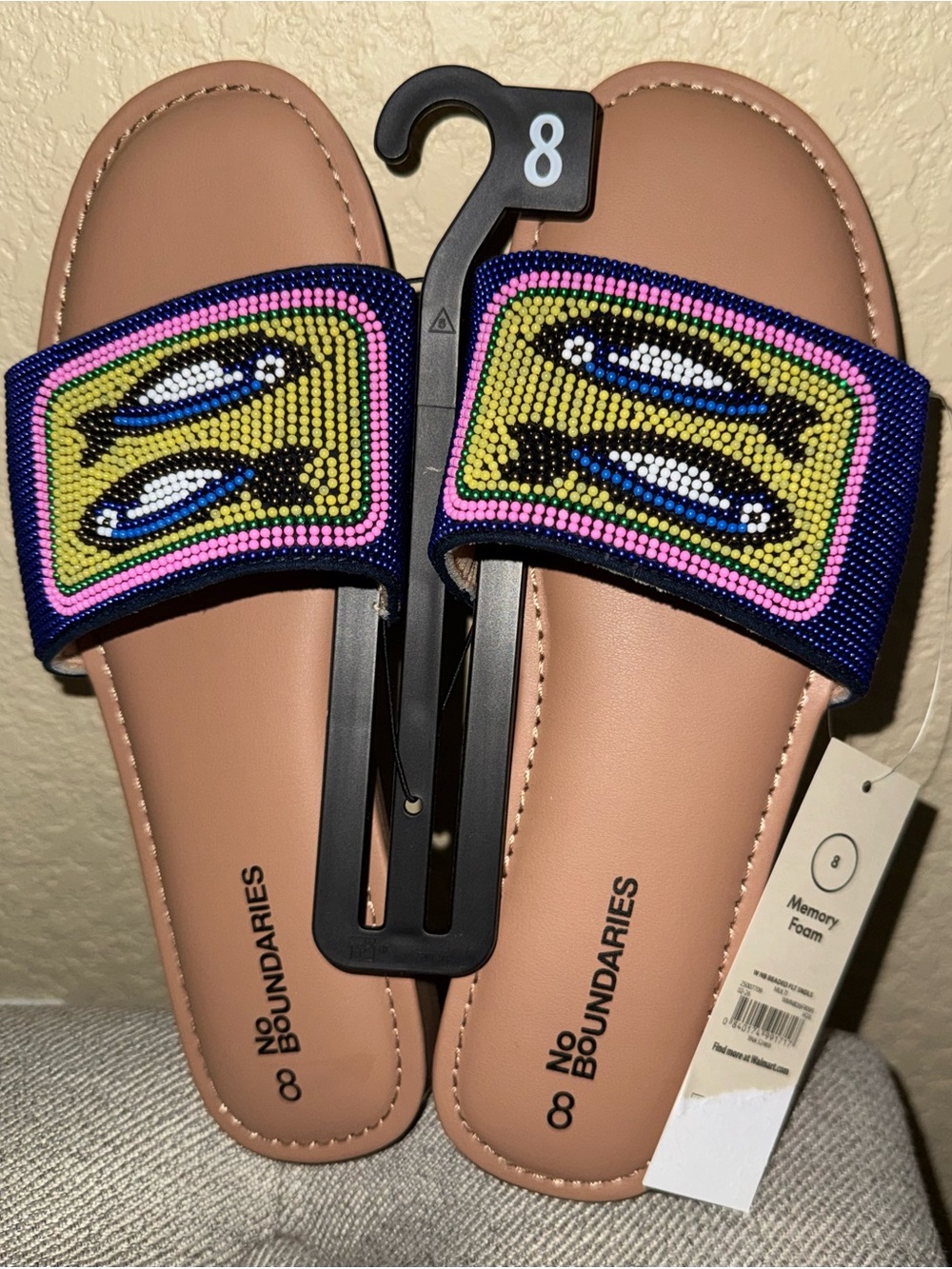 No Boundaries Women's Beaded Slide Sandals, sz 8